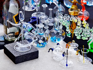 Glass ornaments on street market