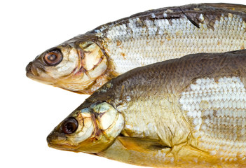 Close-up dried fish isolated on white