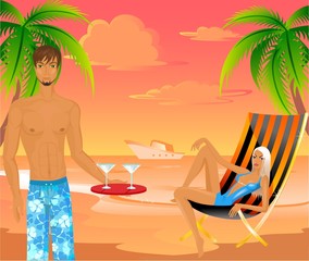 The beautiful woman and the man on a beach