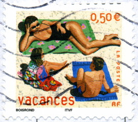 France. Vacances. timbre postal oblitéré.