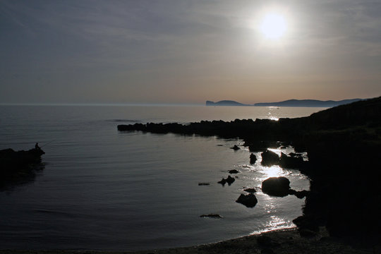 Angler an der Mittelmeerk&uuml;ste (Abendstimmung)