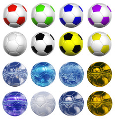 collection of 16 3d leather, glass or metal soccer balls