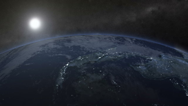 Close-up view of rotating Earth. Night view HD 1080p clip