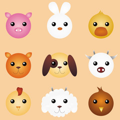 A set of cartoon animals and tea party icons