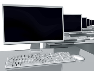Desktop computers in an office environment