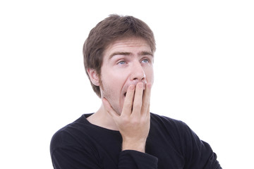 Yawning casual man, isolated on white background