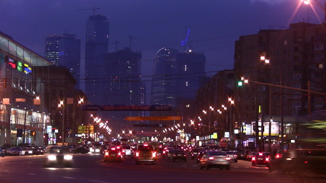 Skyscrapers in Moscow. Time lapse