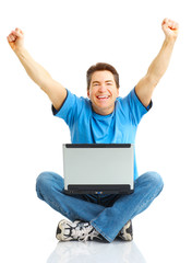 happy man with laptop