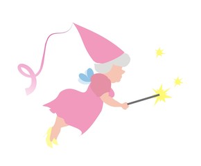Fairy godmother flying and making a charm, on a white background © Furret