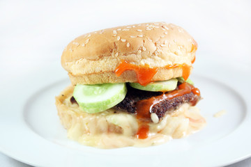 Delicious Beef Burger on Plate