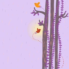 Papier Peint photo Lavable Oiseaux dans la forêt Fond de vecteur d& 39 été - conception de dessin animé