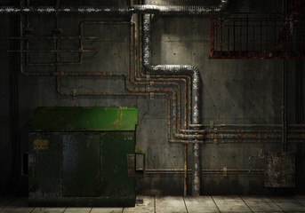 grungy pipes and dumpster background - 14307690