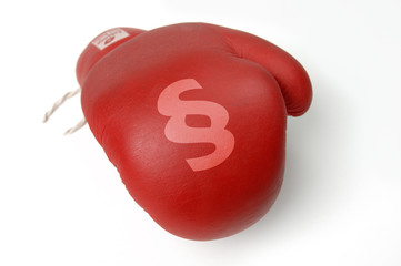 Roter Boxhandschuh mit Paragrafenzeichen