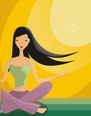 Illustration of Meditating Girl under sunshine