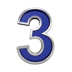 Naklejka premium One digit from blue glass with chrome frame alphabet set