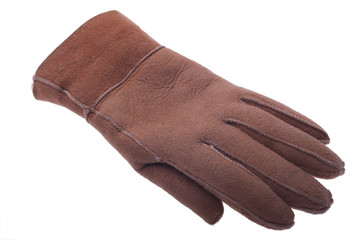 single warm leather glove on white