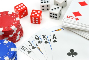 Casino Elements--Chips,dices and pokers on the white