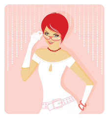 Beautiful girl in white dress, vector