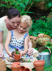 Mother and daughter gardening