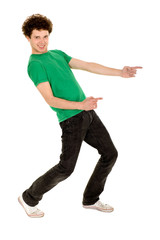 Young man pointing