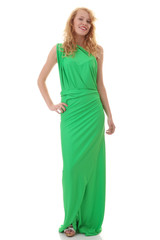Naklejka premium Young beautiful girl in green dress