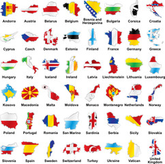 vector isolated european flags in map shape