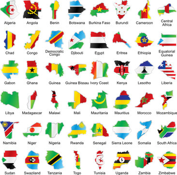 vector isolated african flags in map shape