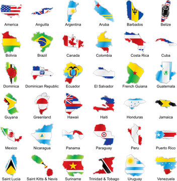 vector isolated american flags in map shape