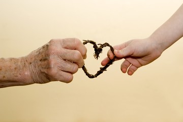 hand of grandmother and grandchild - obrazy, fototapety, plakaty