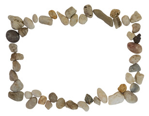 Picture frame, made of pebbles, isolated on white background