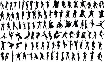 silhouettes of dancing people - obrazy, fototapety, plakaty