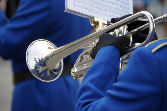 Trumpet players during a brass band parade