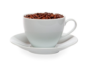 cup of coffee beans isolated over white background