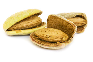 close-up of almonds on white