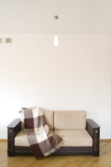 classic sofa covered by rug on the wooden floor