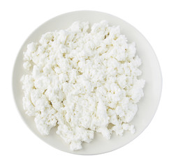 Round plate with curds isolated on white background