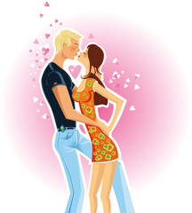 Illustration of two enamoured which kiss