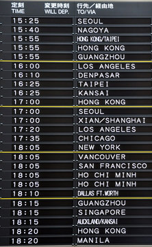 Panneau des départs dans un aéoroport en Asie