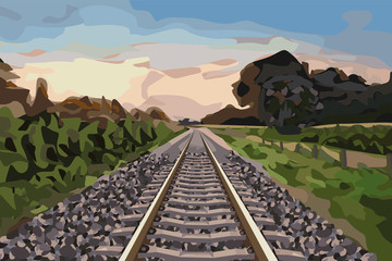 nice scenery with a rural railway track at sunset