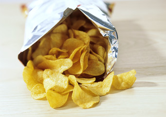 Bag of potato crisps, food, snacks, potato chips, junk food
