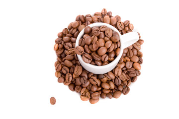 Cup and coffee beans