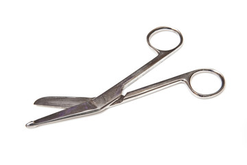 surgical siccors isolated on a white studio background.