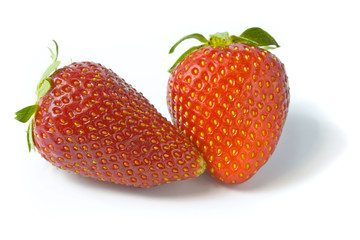 Two ripe and appetizing strawberries.