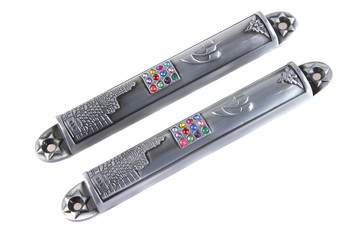 two metal mezuza's cases