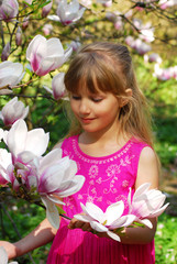 young girl with magnolia