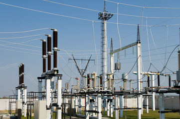 view to high-voltage substation with switch and disconnector