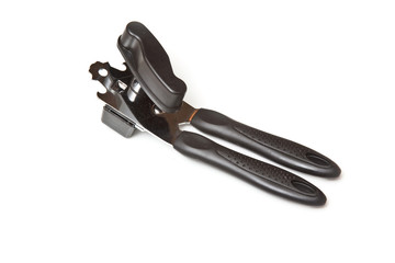 Tin opener isolated on a white studio background.