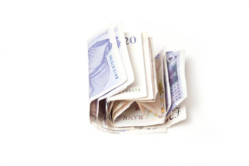 British bank notes isolated on a white studio background.