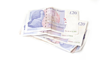 British bank notes isolated on a white background.