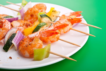 vegetable and shrimp kebabs